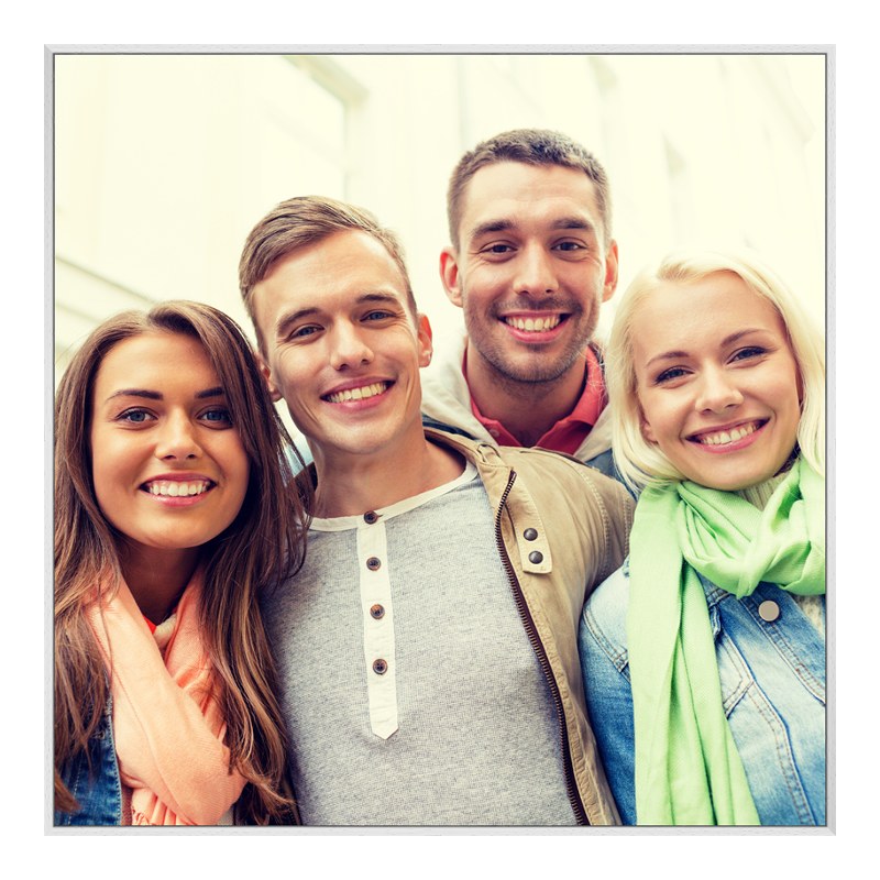 Foto en aluminio con Marco Artbox veteado en blanco cuadrado en formato 20 x 20 cm